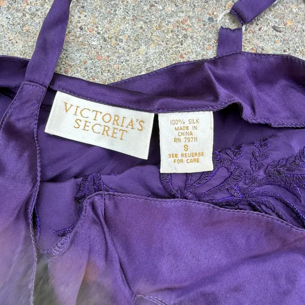 VTG Victoria's Secret Gold Label Silk Floral Embroidered Slip Dress Purple Small - Picture 6 of 10